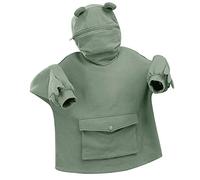 Cute Frog Hoodie for Women Teen Girls Novelty Zipper Mouth Hooded Frog Sweatershirt Loose Stitching Solid Color Pullover with Large Front Pocket Kawaii Hoodies for Girls