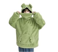 Cute Frog Hoodies For Women Uk Fleece Zipper Mouth Unisex Green Hooded Sweatshirts Funny Kawaii Frog Hoodies Novelty Cosplay Costume Casual Loose Fuzzy Thick Pullover Pocket Winter Autumn Outfits