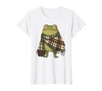 Cute Frog in Cozy Plaid Blanket Cottagecore Fall Autumn Value Graphic T-Shirt, Women, White, S