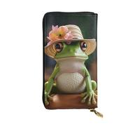 Cute Frog in Hat Leather Wallets for Women Men, RFID Blocking Large Capacity Credit Card Holder with Zipper Ladies Phone Clutch Handbag Travel Purse Gifts for Birthday