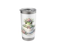 Cute Frog in Teacup with Floral Crown Stainless Steel Insulated Tumbler