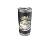 Cute Frog in Teacup with Floral Crown Stainless Steel Insulated Tumbler