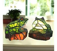 Cute Frog Lamp Night Light Green Stained Glass Lamp Lamp Small Nursery Table Lamp for Lover Girl Bedroom Bedside Nightstand Living Room Desk Accent Night Lamp 7"X3",2pcs