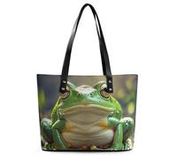 Cute Frog Leather Tote Bag for Women Work Shoulder Purses with Zipper Waterproof Large Computer Shoulder Bag Fashion Ladies Shoulder Handbag Reusable Shopping Bags