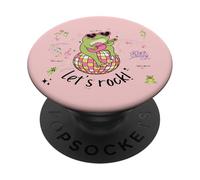 Cute Frog Lets Rock Music Party Pink Girly Aesthetic PopSockets Adhesive PopGrip
