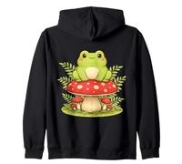 Cute Frog on Mushroom Cottagecore Aesthetic Kawaii Nature Zip Hoodie