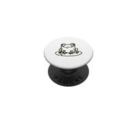 Cute Frog on Water Lily Drawing - Funny Toad Sketch PopSockets Adhesive PopGrip