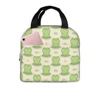 Cute Frog Pattern Lunch Bag Insulated with Pocket Lunch Box Container Tote Bags for Picnic Beach Work Travel