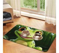 Cute Frog Pet Feeding Mat Absorbent Pu Leather Dog Cat Food Mats Contain Spills Protects Floors, Anti-Slip Rubber Backing Dog Bowl Mats Easy Clean Pet Placemats 30x45cm