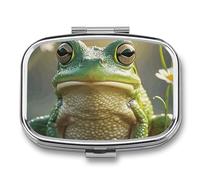 Cute Frog Pill Box Elegant Metal Pill Case with 2 Compartments, Slim Portable Medicine Organizer for Purse, Pocket, Travel