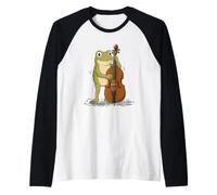 Cute Frog Playing Double Bass Funny Acoustic Bass Symphony Raglan Baseball Tee