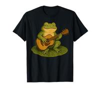 Cute Frog Playing Guitar Lily Pad Vintage Retro Nature Art T-Shirt