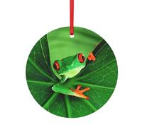 Cute Frog Print Christmas Tree Hanging Ornament, Double-Sided Aluminum Round Pendant For Xmas Tree And Holiday
