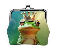 Cute Frog Print Double Clasp Metal Frame Leather Kiss Lock Change Pouch Wallet for Women with Keys, Small Purses