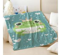 Cute Frog Print Flannel Blanket - Super Soft and Cozy for Kids' Sofa Throw, Seasons Warm Companion (03,130x150cm)