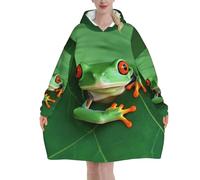 Cute Frog Print Oversized Blanket Hoodie, Wearable Blanket Adult For Women Men And Teenager, Super Soft Warm Flannel Fluffy Hooded Blankets Sweatshirt With Big Pocket