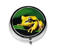 Cute Frog -Print Portable Round Pill Box - Stylish Round Pill Organizer for Travel Compartments Gift for Medication Management