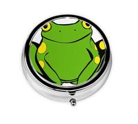 Cute Frog Print -Print Portable Round Pill Box - Stylish Round Pill Organizer for Travel Compartments Gift for Medication Management
