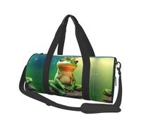 Cute Frog Print Round Duffel Bag, Canvas Overnight Travel Tote Bag, Waterproof and Tear-Resistant.Foldable Weekend Travel Bag