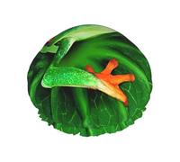 Cute Frog Print Soft Lined Shower Cap, Double Layer Washable Wide Elastic Band Hair Shower Cap For Bath