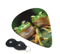 Cute Frog Printed Guitar Picks, 6 Pack with Leather Keychain Pick Holder - 0.46mm, 0.71mm, 0.96mm Assorted Thickness for Acoustic Ukulele, Electric Guitar, Acoustic Guitar, Bass