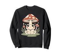Cute frog reading a book under a large mushroom umbrella Sweatshirt