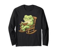 Cute Frog Reading Book Cartoon for Book and Frogs Lovers Long Sleeve T-Shirt