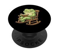 Cute Frog Reading Book Cartoon for Book and frogs Lovers PopSockets Adhesive PopGrip
