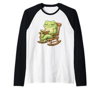 Cute Frog Reading Book Cartoon for Book and Frogs Lovers Raglan Baseball Tee