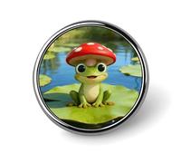 Cute Frog Red Mushroom Badges Pin, Personalized Exquisite Round Badge, 1 Inch Button Pins for Women And Men, Decorative Metal Round Brooch for Clothing, Backpacks, And Hats