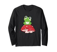 Cute Frog Resting on Red Mushroom Nature Lover Long Sleeve T-Shirt