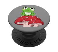Cute Frog Resting on Red Mushroom Nature Lover PopSockets Adhesive PopGrip