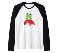 Cute Frog Resting on Red Mushroom Nature Lover Raglan Baseball Tee
