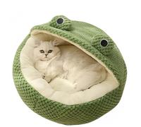 Cute frog round half-shed three-dimensional pet bed for all seasons, a warm plush house suitable for kittens and puppies(C#,L)