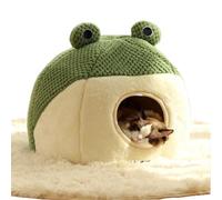 Cute frog round half-shed three-dimensional pet bed for all seasons, a warm plush house suitable for kittens and puppies(A#,M)