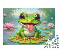 Cute Frog Sitting 1000 Pieces Puzzle ForAdults Kids Colorful Frog Lily Pad Pond Decoration Puzzle Educational Game Gifts Puzzles for Adults Jigsaw Puzzles for Adults 38x26cm/1000pcs