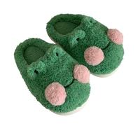 Cute Frog Slippers for Women Kawaii Fuzzy Plush Dorm Slippers Y2K Fluffy House Slides Downtown Girl Aesthetic Stuffs, Green, 4 UK