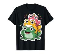 Cute Frog Stack Funny Colorful Frogs with Crown Cartoon T-Shirt