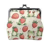 Cute Frog Strawberry Print Coin Purse for Women, Kiss-lock Change Purse Wallets, Small PU Leather Coin Purses