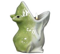 Cute Frog Tealight Holder, Ceramic Candle Holder, Funny Big Open Mouth Toad Decorative Tea Light Holders for Halloween Home Party Decorations (Green)