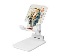 Cute Frog Wearing A Suit Foldable Cell Phone Stand Adjustable Angle Height Desktop Portable Cellphone Cradle Compatible With All Smartphone White-Style