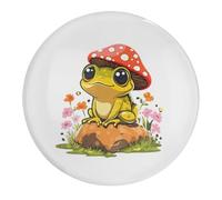 Cute Frog Wearing Mushroom Hat Funny Glass Fridge Magnet Round Refrigerator Magnets 1.2" Decorative Pins for Whiteboard Locker Office