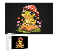Cute Frog Wearing Mushroom Hat Funny Wooden Puzzle with Storage Box Adults Jigsaw Puzzles Challenge for Family Game Birthday Gift