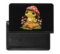 Cute Frog Wearing Mushroom Hat Leather Passport Holder Compact ID Card Cover Case Slim Travel Wallet for Men Women