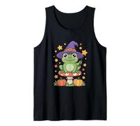 Cute Frog Witch On Mushroom with Pumpkins and Stars Tank Top