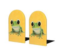 Cute Frog With Big Eyes Bookends For Shelves 2 Pcs Wooden Book Stopper Organizer For Home Office Libraries