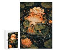 Cute Frog with Lotus Flower Crown Jigsaw Puzzle, 300 PCS, Indoor Activity for The Home, A Mindful Leisure Activity for Puzzle Lovers, at Home
