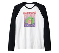 Cute Frog with Peach Drink Kawaii Pastel Art Raglan Baseball Tee
