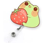 Cute Frog with Strawberry Badge Reel Retractable for Nurse Nursing RN Doctor Medical Worker & Teacher | Kawaii Frog Nurse Name Tag Badge Holder with Alligator Clip & 24” Durable Nylon Cord | Acrylic