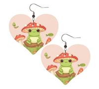 Cute frogs and mushrooms Leather Earrings for Women Heart Earring Lightweight Dangle Earrings Jewelry Gifts, One Size, No Gemstone